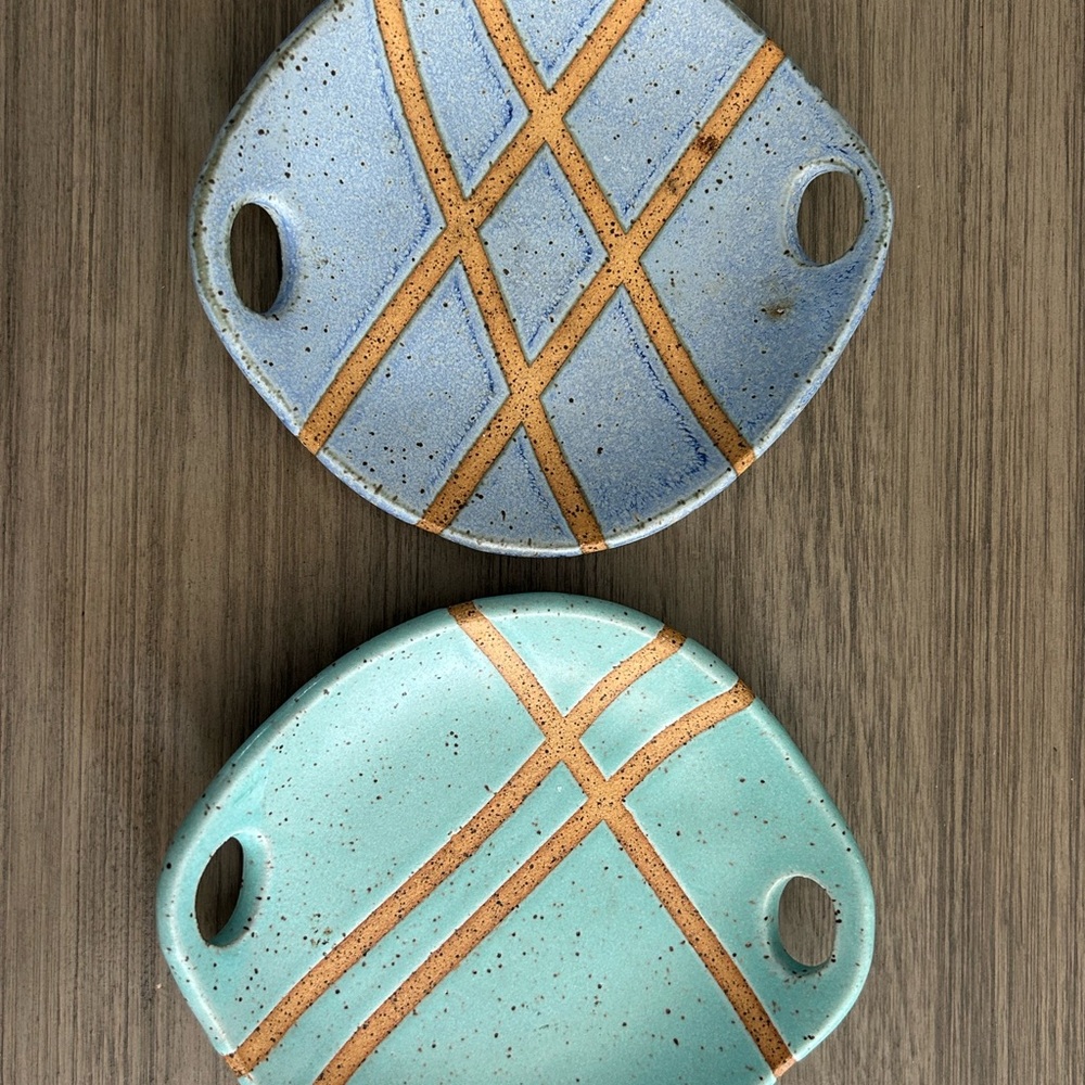 Handcrafted Ceramic Candle Holders - Blue and Green